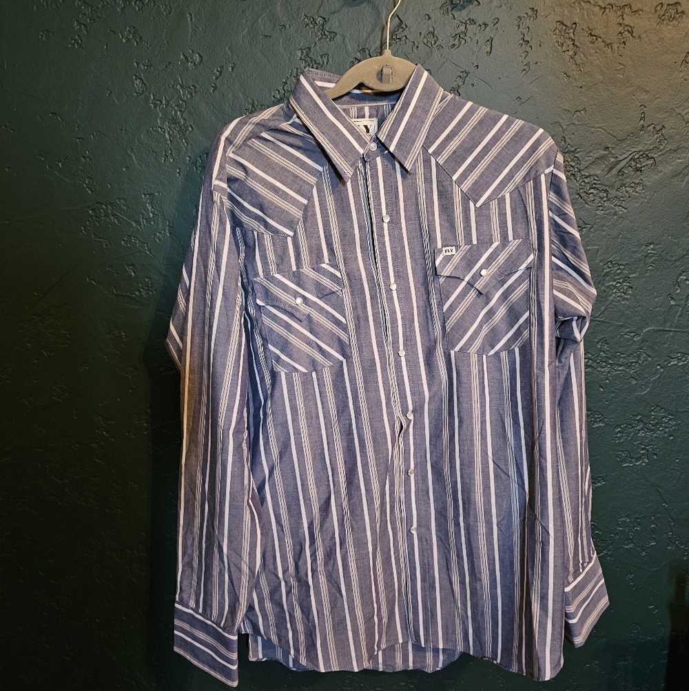 Ely Cattleman Blue and White Striped Western Button-Down Shirt
